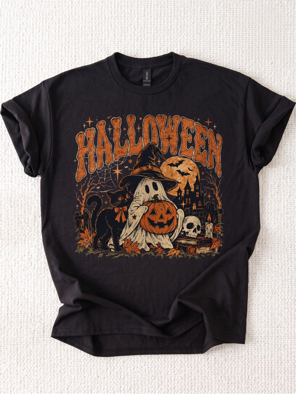 Gildan Black Halloween Graphic Tee, Spooky Fall Tee